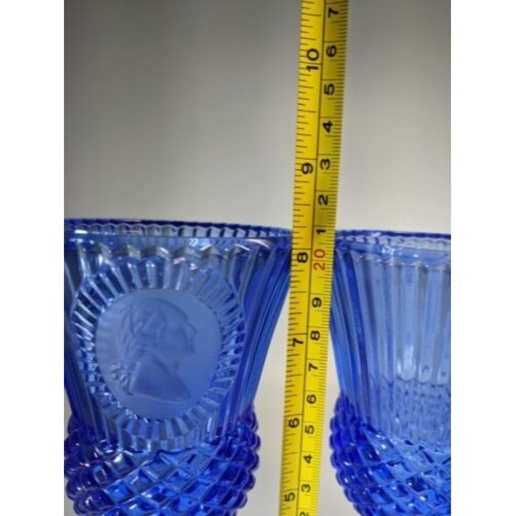 Set 2 Vintage FOSTORIA Avon George & Martha Washington Cobalt Blue Glass Goblets - Picture 7 of 10